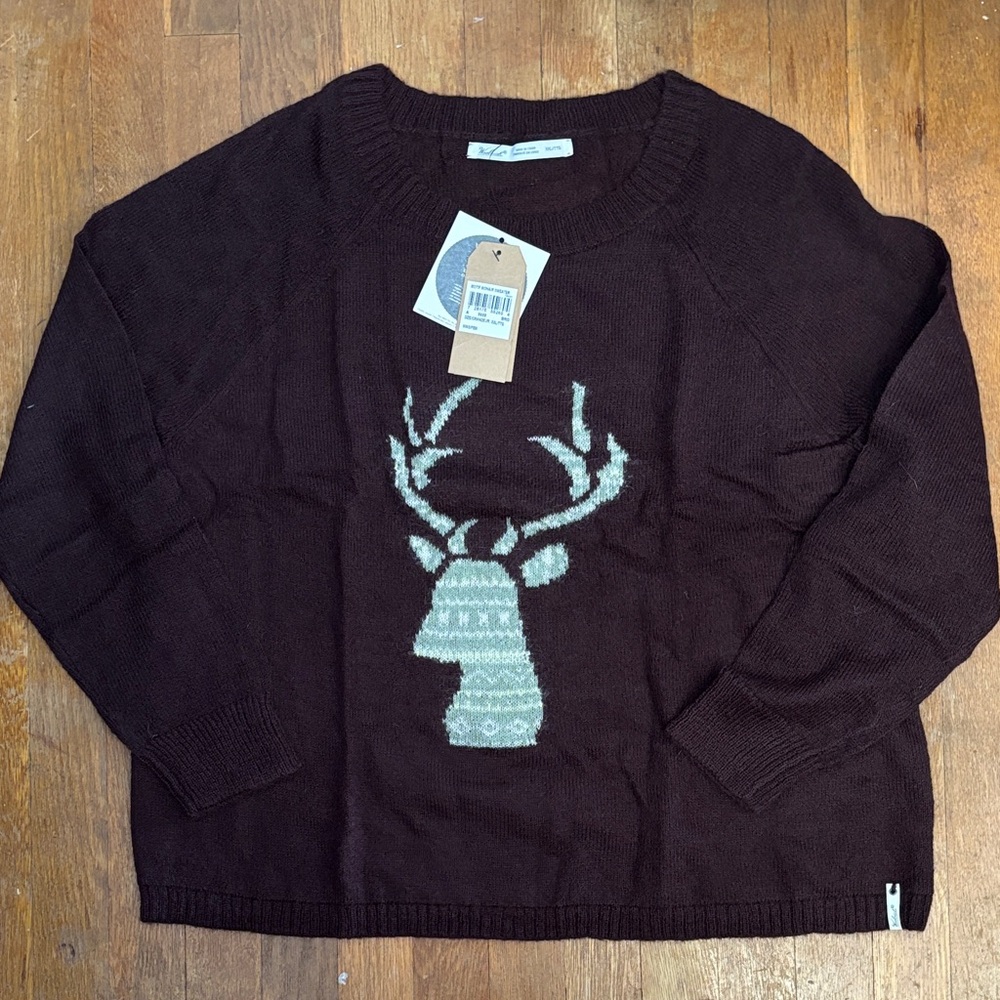 NWT Woolrich XXL Wool Mohair Brown Crewneck Sweater Deer Motif